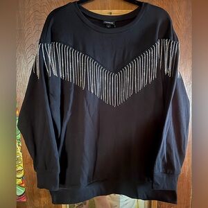 Torrid Black Sweater with Rhinestone Dangles Size 0 NWT